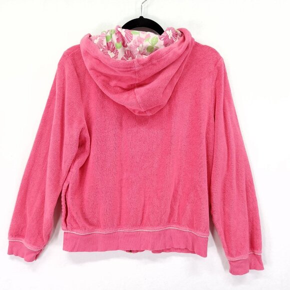 Lilly Pulitzer Full Zip Hoodie Size Large Y2K Pink Terry Cloth Jacket Pockets - Picture 2 of 12